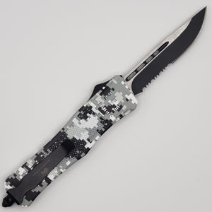 Large Buffalo Urban & Green CAMO OTF knife, 9.5 inches open